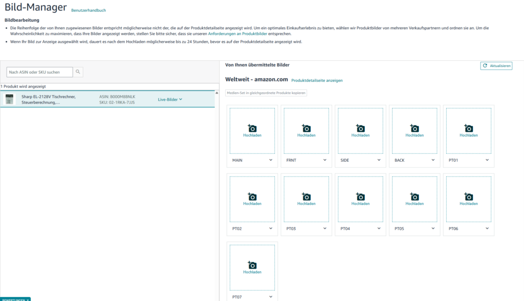 Amazon Image Manager Bildslots MAIN FRNT SIDE Beispiel Seller Central