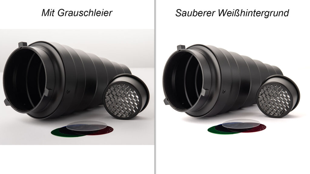 Weißer Hintergrund ohne Grauschleier bei Produktfotos im direkten Vergleich